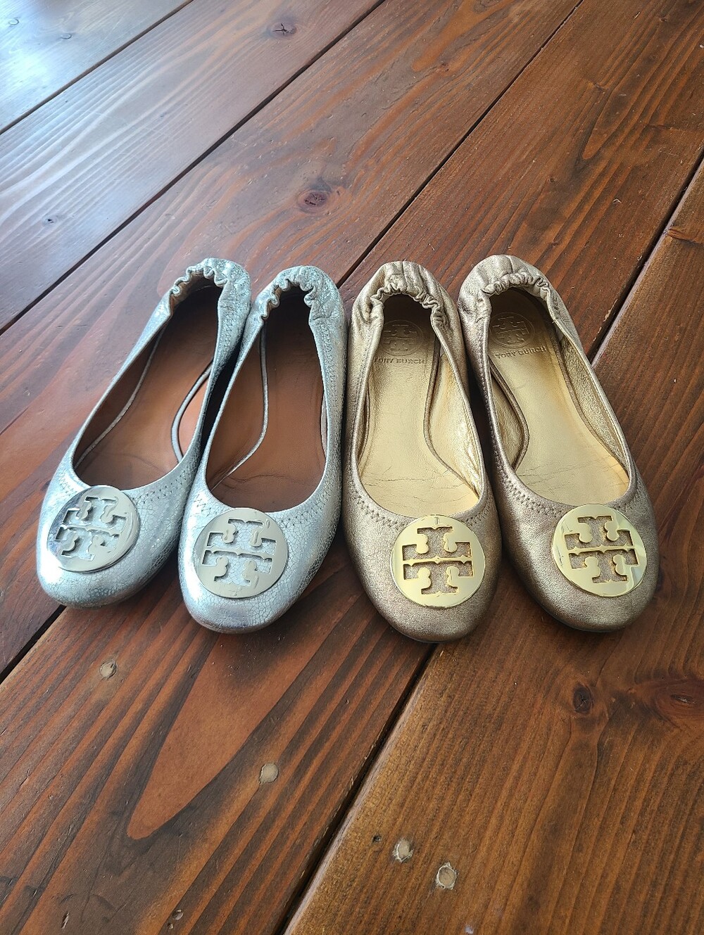 Tory Burch Metallic Reva Ballet Flats - Silver and Gold